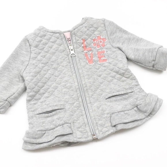 Little Lass gray LOVE quilted zip up jacket - Picture 1 of 5